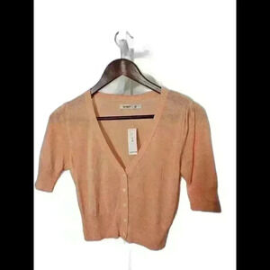 Chic Coral Short Sleeve Cardigan Sweater with Button Closure